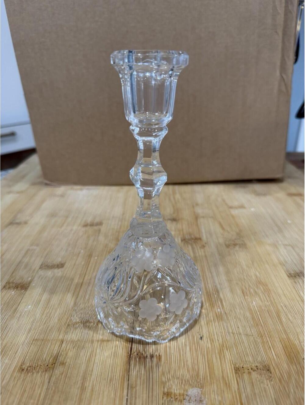 Vintage Waterford Crystal Candlestick W/Ruffled Topand Floral Etched Design **
